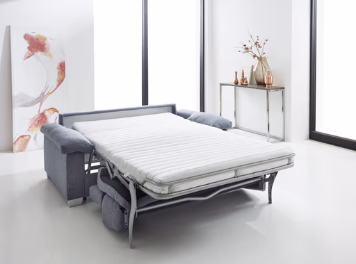 Schlafsofa - 2,5-Sitzer mit Schlaffunktion, Kopfteilverstellung, Stoff, Blaugrau