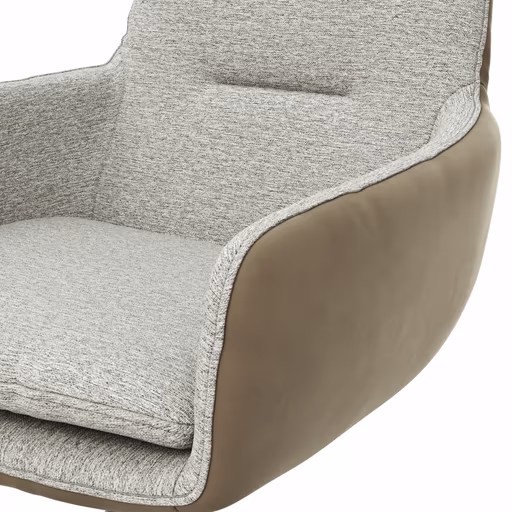 Armlehnstuhl Macano - drehbar, Stoff & Leder, Hellgrau, Steingrau