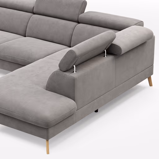 Sofa Maryville - 2,5-Sitzer mit Eckelement und Abschlussteil medium rechts, inkl. Kopfteil verstellbar, Stoff, Grau