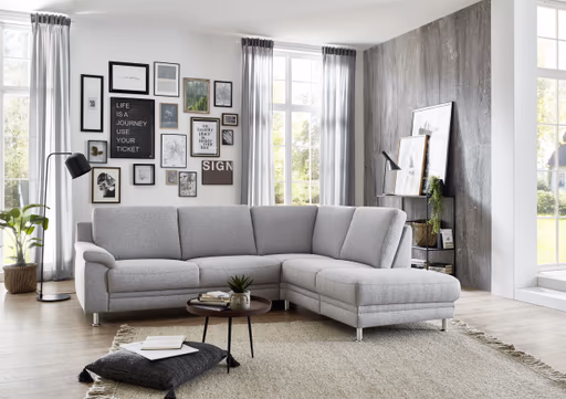 Ecksofa EM Athen - 2,5-Sitzer mit Ecke rechts, Stoff, Hellgrau