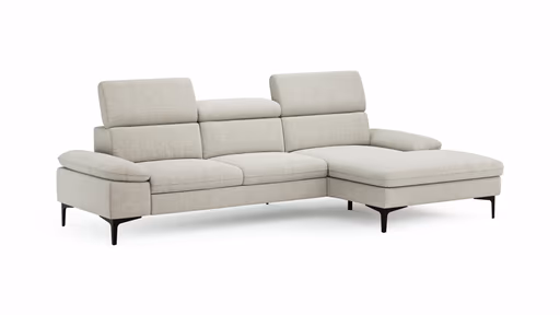 Ecksofa Felipa - 2,5-Sitzer mit Longchair rechts inkl. Kopfteil verstellbar, Stoff, Natur