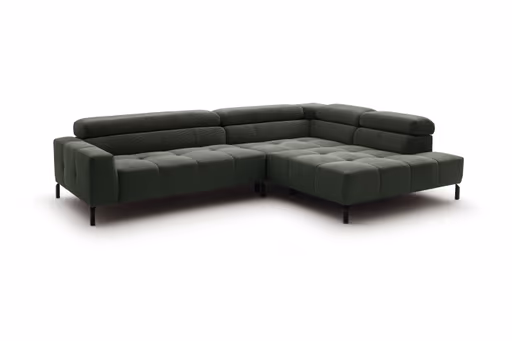 Ecksofa - 2-Sitzer mit Ecke rechts, Kopfteil verstellbar, Feincord, Olive