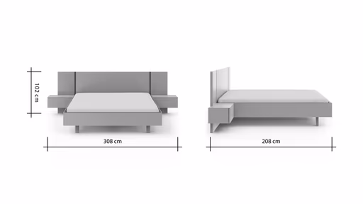 Bettanlage Matera - Liegefläche ca. 180x200 cm, Lack, Muschelgrau, Wildeiche, Coffee