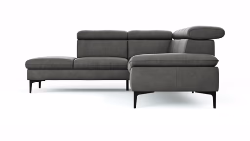 Ecksofa Felipa - Ecke links mit 2,5-Sitzer inkl. Kopfteil verstellbar, Leder, Grau