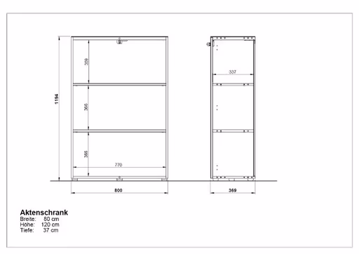 Aktenschrank GWEN - B/H/T ca. 80x120x37 cm, Weiß
