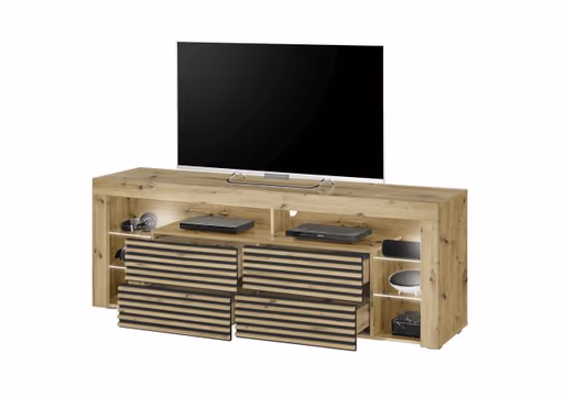 TV-Lowboard - mit Beleuchtung, B ca. 179 cm, Artisan Eiche Nachbildung, Schwarz