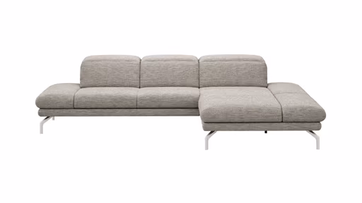 Ecksofa Elena - 2-Sitzer mit Longchair rechts, Kopfteil/Armlehne verstellbar, Stoff, Silbergrau