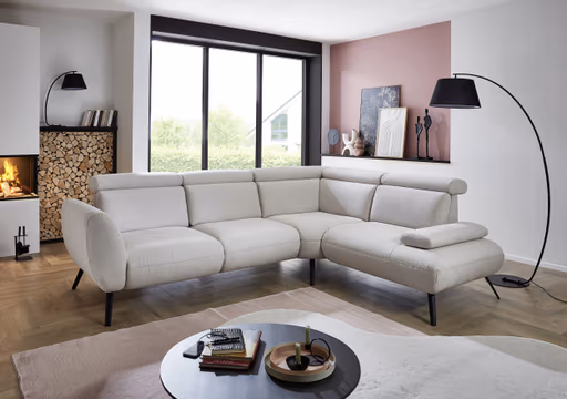 Ecksofa - 2-Sitzer mit Ecke rechts, Stoff, Beige