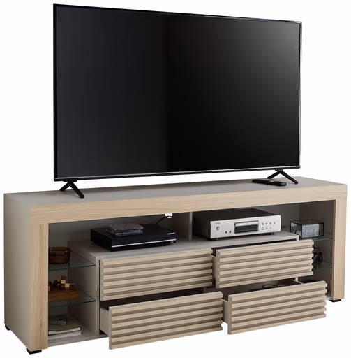 TV-Lowboard - mit Beleuchtung, B ca. 179 cm, Kaschmir, Riva Eiche Nachbildung