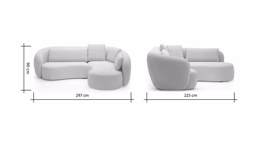 Ecksofa Karasu - 3-Sitzer mit Ottomane rechts, Stoff, Creme
