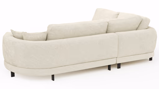 Ecksofa Solenne - Ottomane links mit Diwan rund rechts, Stoff, Weiß