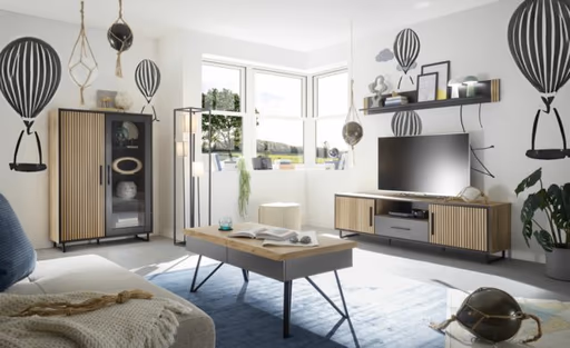 TV-Board- Eiche Dekor, Schwarz