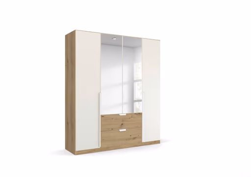 Drehtürenschrank ROMAN SPIN- B ca. 181 cm, Eiche Dekor, Weiß, Spiegel