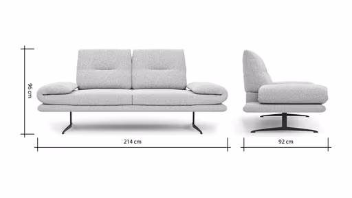 Sofa Lucero 2.0 - 2-Sitzer inkl. Drehsitz, Rollout-Armlehne und Sitztiefe verstellbar, Stoff, Offwhite
