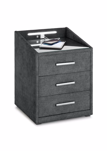 Nachttisch- Dunkelgrün, mit Glasplatte, inkl. Beleuchtung