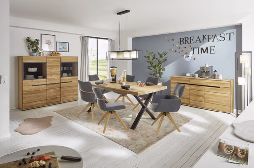 Esstisch - LB ca. 200x100 cm, Eiche; Massiv, Geölt, Baumkante, Metall, Schwarz