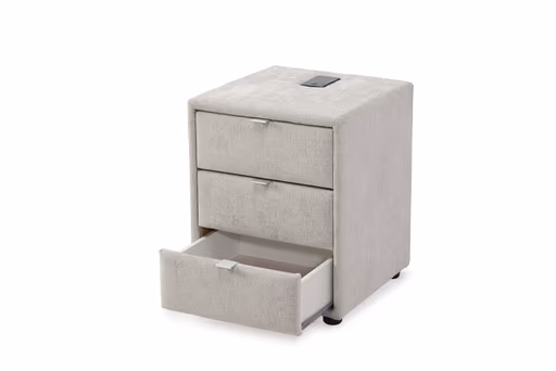 Nachttisch- Inkl. Ladeport, Stoff, Hellgrau