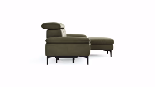 Ecksofa Felipa - 2,5-Sitzer mit Longchair rechts inkl. Armlehne verstellbar und Rückenlehne/Sitztiefe verstellbar (motorisch), Leder, Olive