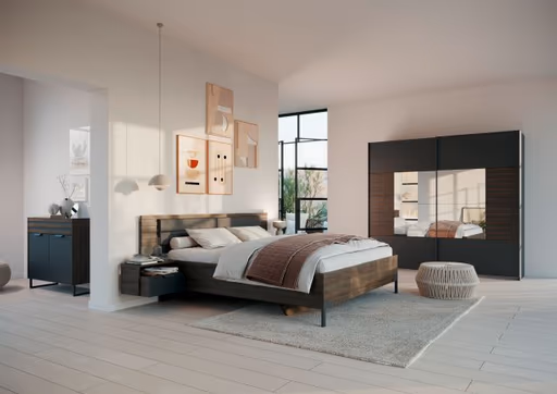 Bettanlage- Liegefläche ca. 180x200 cm, Dunkelgrau, Eiche Dunkel