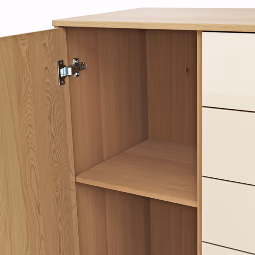 Kommode Lenoso - Eiche massiv, Glas Champagner