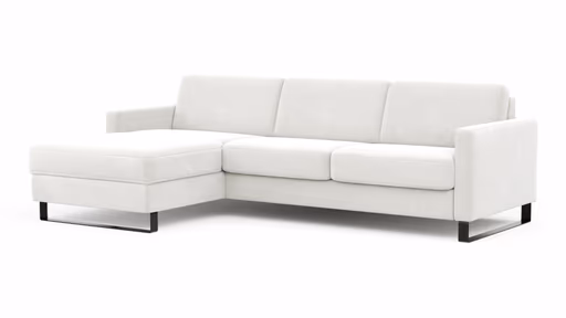 Schlafsofa Laredo - Longchair mit 2-Sitzer rechts inkl. Schlaffunktion mit Bettkasten, Stoff, Graubeige