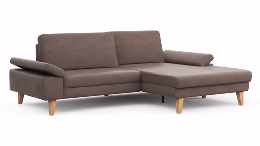 Ecksofa Houston - 1,75-Sitzer mit Longchair groß rechts, inkl. Sitztiefenverstellung und Armlehne klappbar, Leder, Dunkelbraun