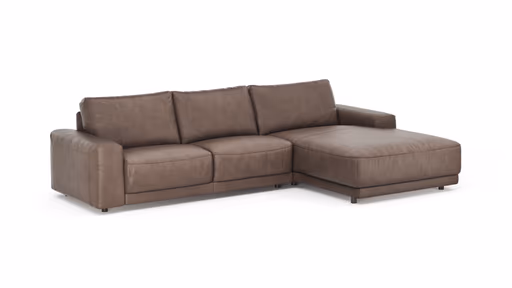 Ecksofa Balok - 2,5-Sitzer mit Longchair groß rechts, Leder, Dunkelbraun