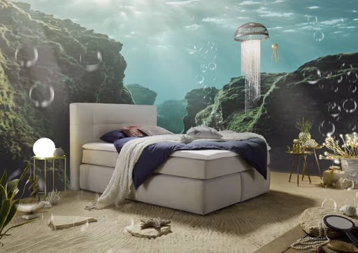 Boxspringbett JANAH- Liegefläche ca. 140x200 cm, Stoff, Creme