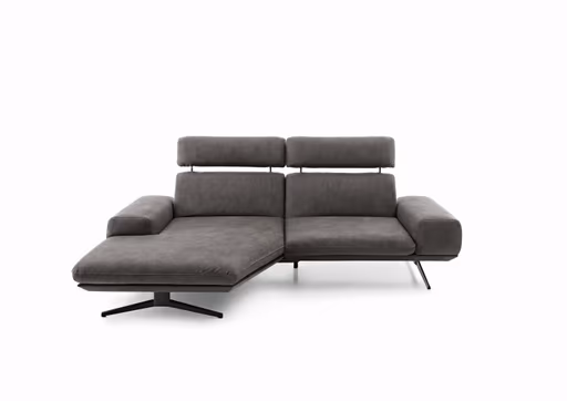 Ecksofa - Longchair links mit 1-Sitzer, Kopfstütze/Rückenlehne verstellbar, Stoff, Anthrazit
