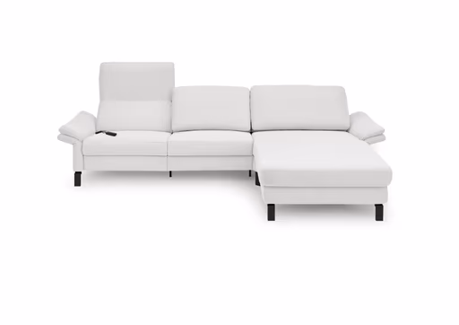 Ecksofa CALM PREMIUM 2.0 - 3-Sitzer mit Longchair rechts, Relaxfunktion motorisch, Armlehne verstellbar, Stoff, Hellgrau