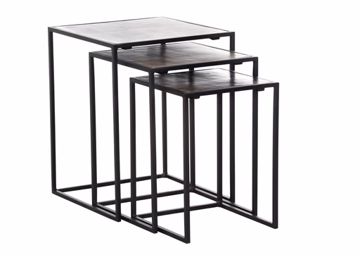Beistelltisch-3-er Set Coffe - LBH ca. 41x41x52 cm, Metall, Schwarz