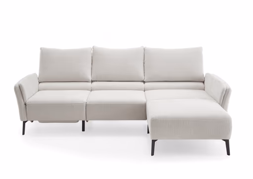 Ecksofa - 2,5-Sitzer mit Longchair rechts, Sitztiefe verstellbar, Stoff, Beige
