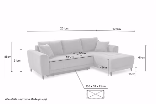 Ecksofa JONI - 2-Sitzer, Ecke rechts inkl. Schlaffunktion mit Bettkasten, Stoff, Anthrazit