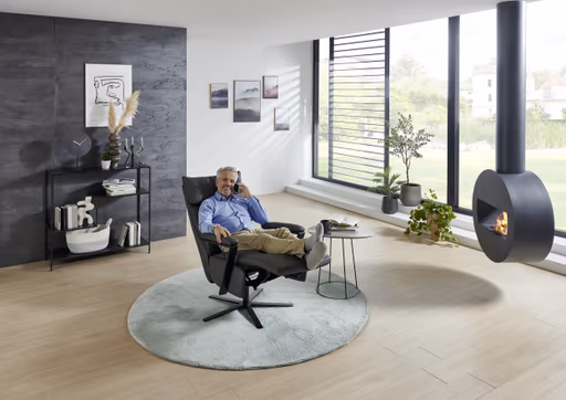 Sessel - Größe L, Relaxfunktion, Leder Anthrazit