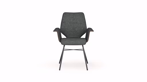 Armlehnstuhl Penthouse - Stoff, Steingrau, Leder, Cognac, 4 Fuß, Anthrazit