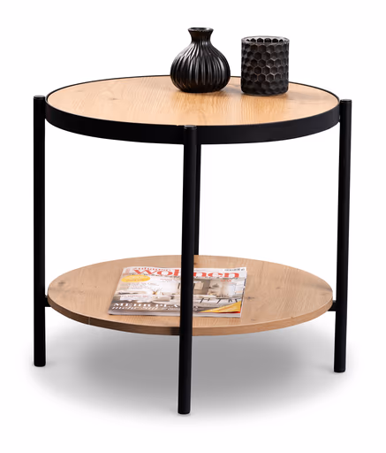 Beistelltisch - Ø/H ca. 52x45 cm, Artisan Eiche Nachbildung, Schwarz