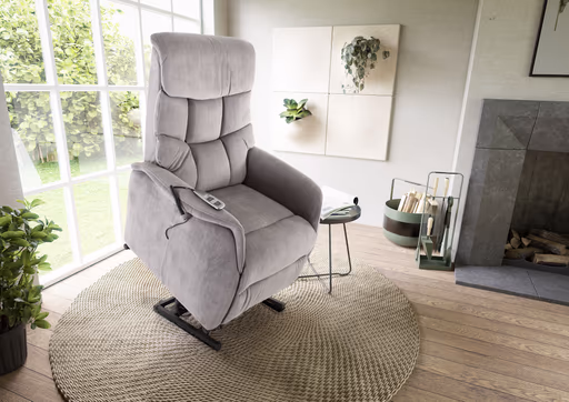 TV-Sessel - Aufstehhilfe, Relaxfunktion, Kopfteilverstellung, Stoff, Grau