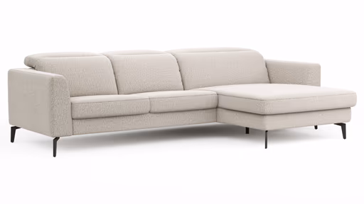 Ecksofa Rafaela 2.0 - 2,5-Sitzer mit Longchair rechts inkl. Kopfteilverstellung, Stoff, Champagner