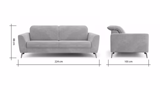 Sofa Tulsa KV - 3-Sitzer, inkl. Kopfteilverstellung, Stoff, Graubeige