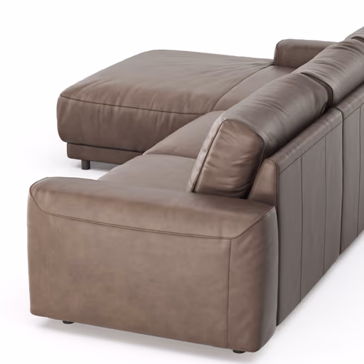 Ecksofa Balok - Longchair groß links mit 2,5-Sitzer, Leder, Dunkelbraun
