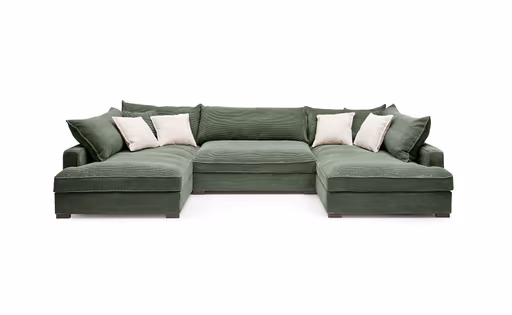 Wohnlandschaft - Longchair links, 2-Sitzer, Ecke rechts, Stoff, Grün