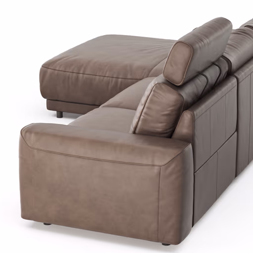Ecksofa Balok - Longchair groß links mit 2,5-Sitzer, inkl. Relaxfunktion (motorisch) und Kopfstütze, Leder, Dunkelbraun