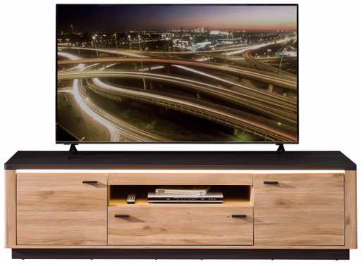 TV-Lowboard - mit Beleuchtung, B ca. 199 cm, Eiche Nachbildung, Eiche dunkel Nachbildung