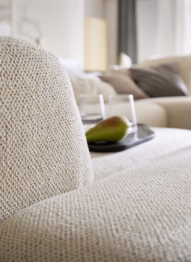 Ecksofa Caruso - Ecke links, 2-Sitzer, Longchair rechts, inklusive Kissen, Stoff, Ecru