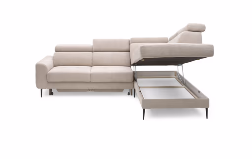 Ecksofa CHARIS - 2-Sitzer, Ecke rechts inkl. Schlaffunktion und Bettkasten, Microfaser, Sand