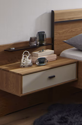 Nachttisch Lenoso - Eiche Nachbildung, Glas Champagner