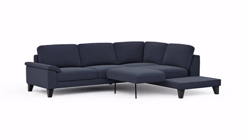 Ecksofa Oviedo - 2,5-Sitzer mit Ecke rechts inkl. Drehsitz, Stoff, Dunkelblau