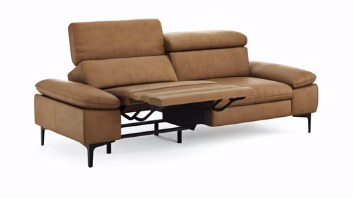 Sofa Felipa - 3-Sitzer inkl. Relaxfunktion (motorisch) und Kopfteil verstellbar, Leder, Cognac