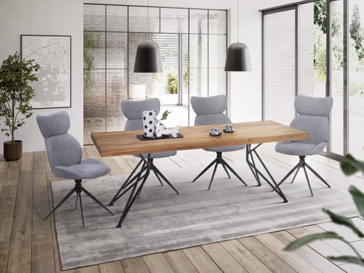 Esstisch - LB ca. 240x100 cm, Wildeiche massiv geölt, Baumkante, Schwarz