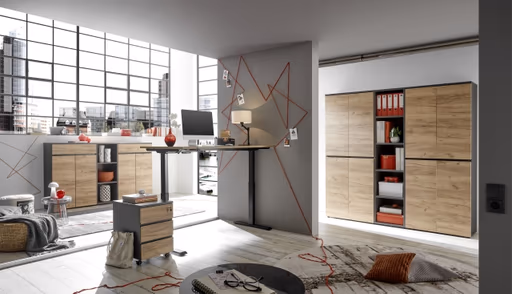 Aktenschrank GRIFFIN - B/H/T ca. 80x120x40 cm, Graphit, Eiche Dekor